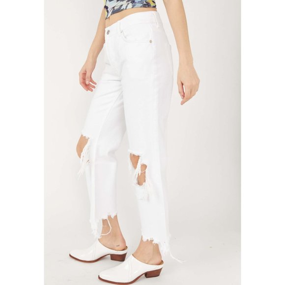 NWOT Free People Maggie Mid-Rise Straight-Leg Jeans / Optic White - Picture 8 of 12